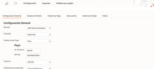 Pedidos configuracion general